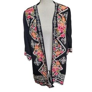 Savanna Jane Embroidered Open Front Top Black Size Small Boho